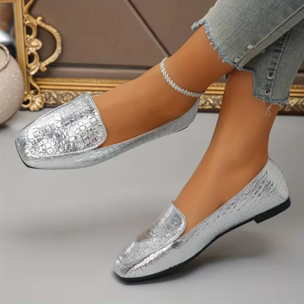Mocassin femme effet croco métallisé – Image 4