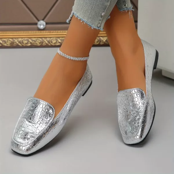Mocassin femme effet croco métallisé – Image 5