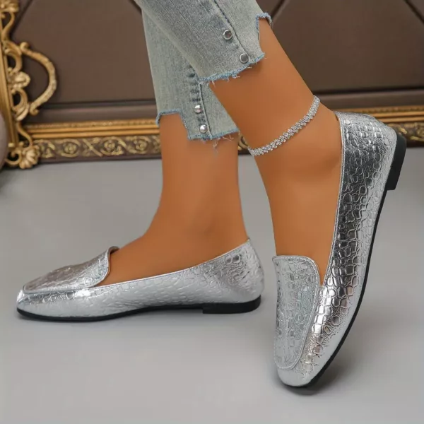 Mocassin femme effet croco métallisé – Image 6
