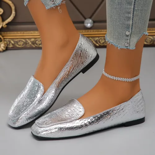 Mocassin femme effet croco métallisé