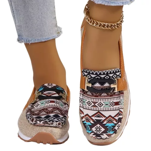 Mocassin femme ethnique semelle compensée