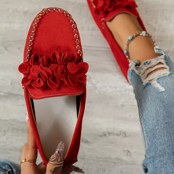 Mocassin femme fleur 3D couture fantaisie – Image 3