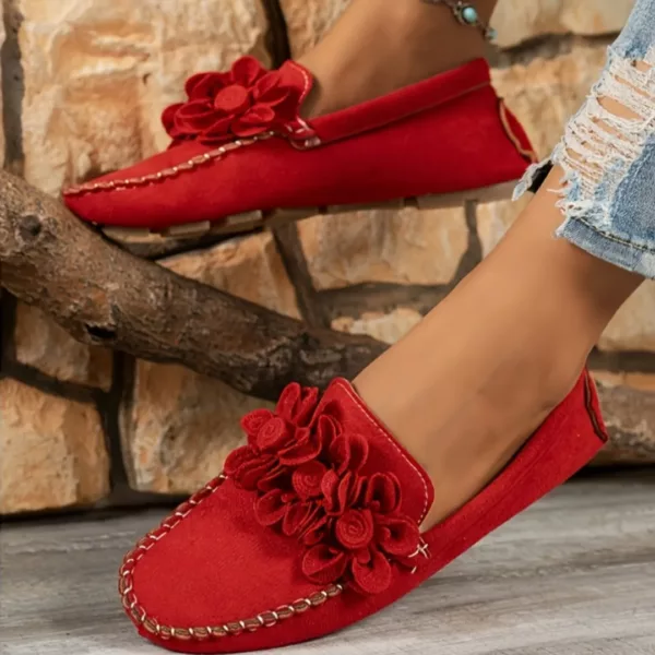 Mocassin femme fleur 3D couture fantaisie – Image 2