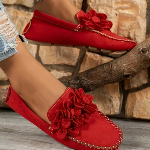 Mocassin femme fleur 3D couture fantaisie