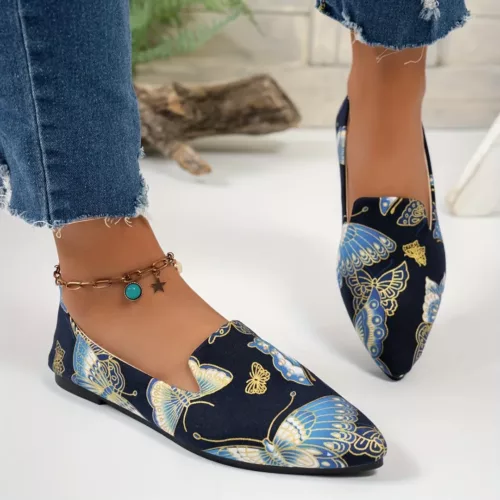 Mocassin femme imprimé papillon élégant