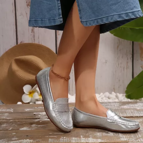 Mocassin femme souple effet métallisé