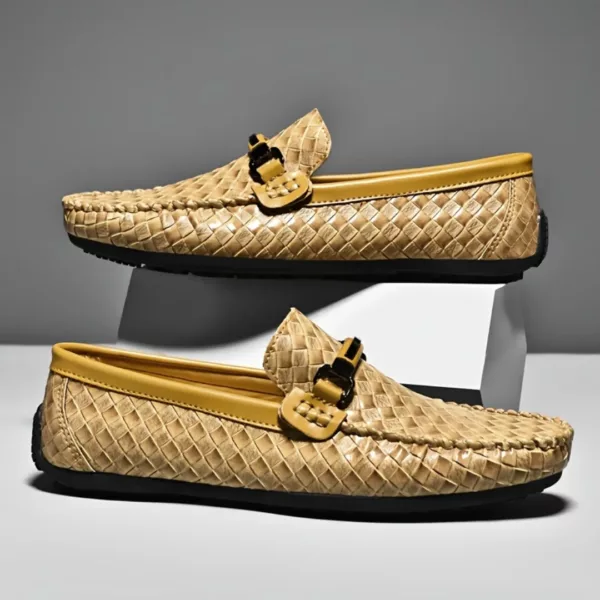 Mocassin homme cuir tressé brillant