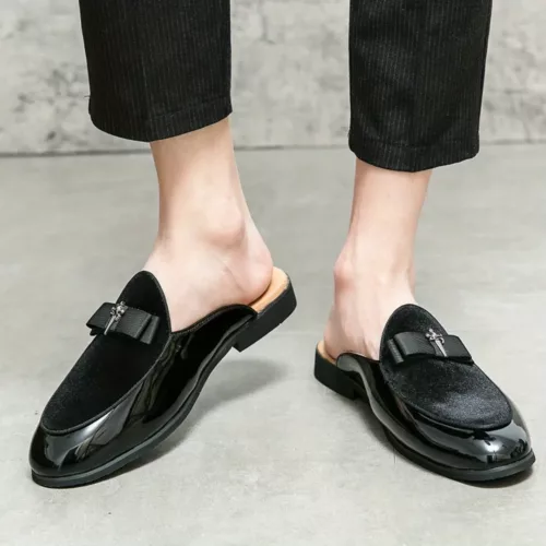 Mocassin homme ouvert verni ruban chic