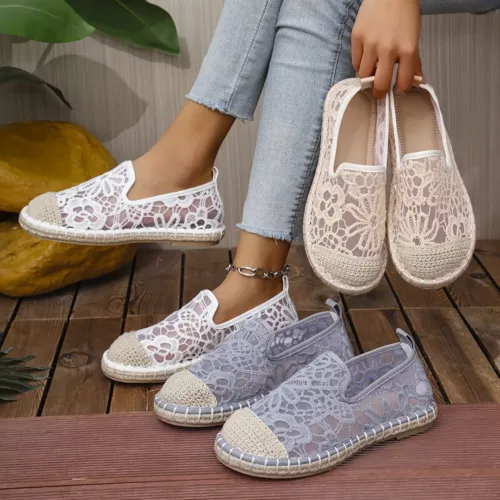 Slip-on femme dentelle bout tressé