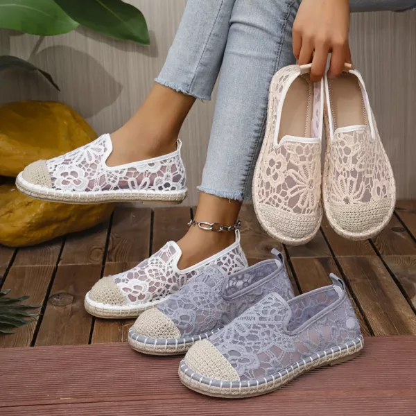 Slip-on femme dentelle bout tressé