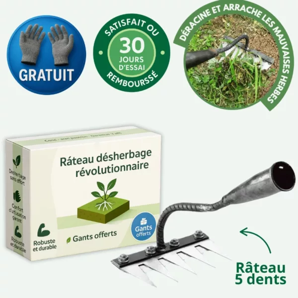 Râteau de désherbage universel – Enlevez les herbes debout sans effort et sans douleur