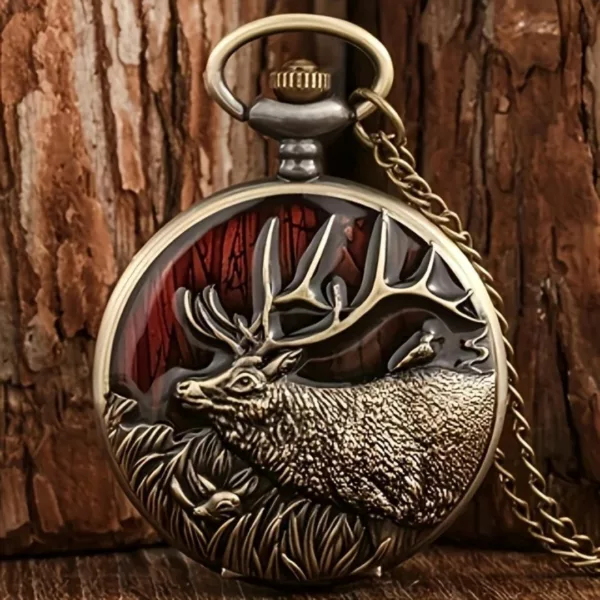 Montre à gousset cerf sauvage vintage – Élégance rétro et symbole de force pour un style unique – Image 5