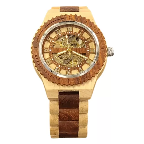 Montre mécanique bois homme squelette
