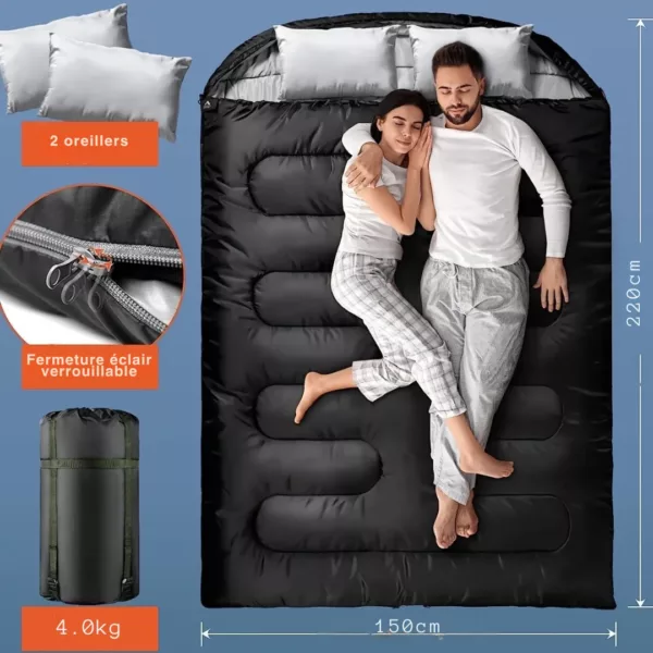 Sac de couchage double avec coussins – Image 3