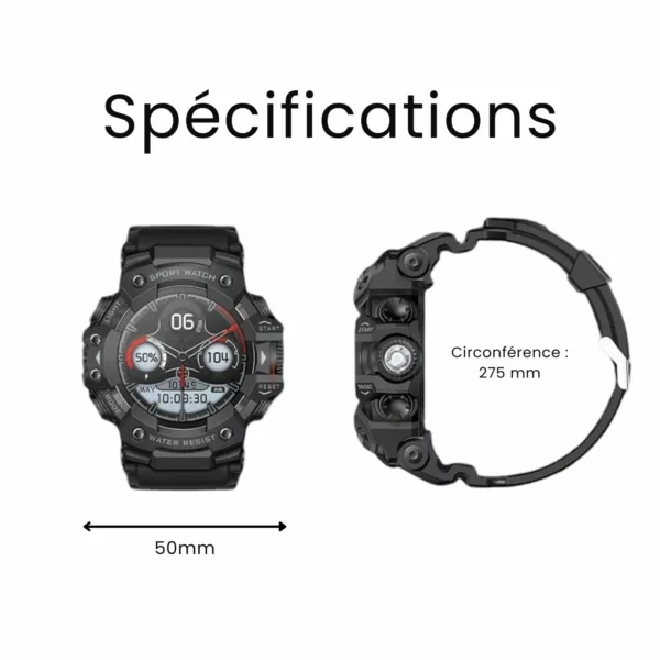 Montre militaire connectée camouflage LED – Résistante, multifonction et étanche pour aventures extrêmes – Image 3