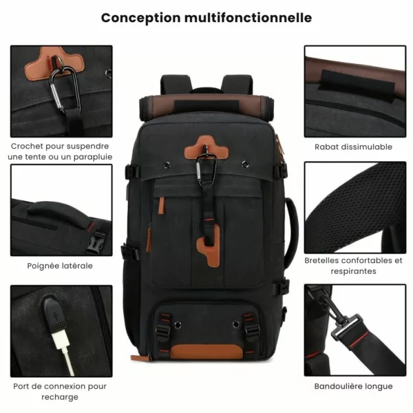 Sac à dos randonnée homme USB compartiment – Image 7