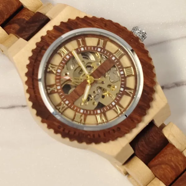 Montre mécanique bois homme squelette – Image 8