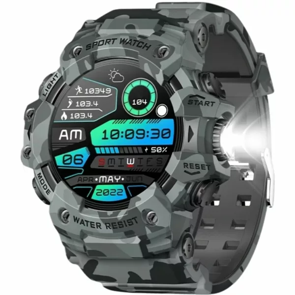 Montre militaire connectée camouflage LED – Résistante, multifonction et étanche pour aventures extrêmes – Image 5