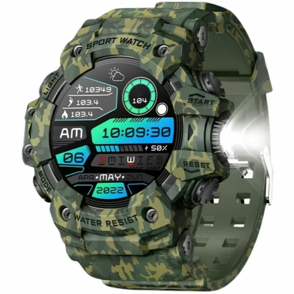 Montre militaire connectée camouflage LED – Résistante, multifonction et étanche pour aventures extrêmes – Image 6