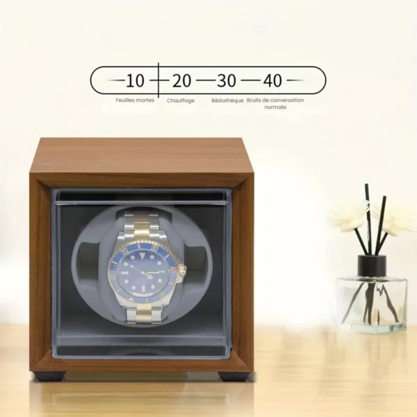 Boîte remontoir montre bois silencieuse – Écrin élégant et silencieux pour montres automatiques – Préserve précision et style – Image 5