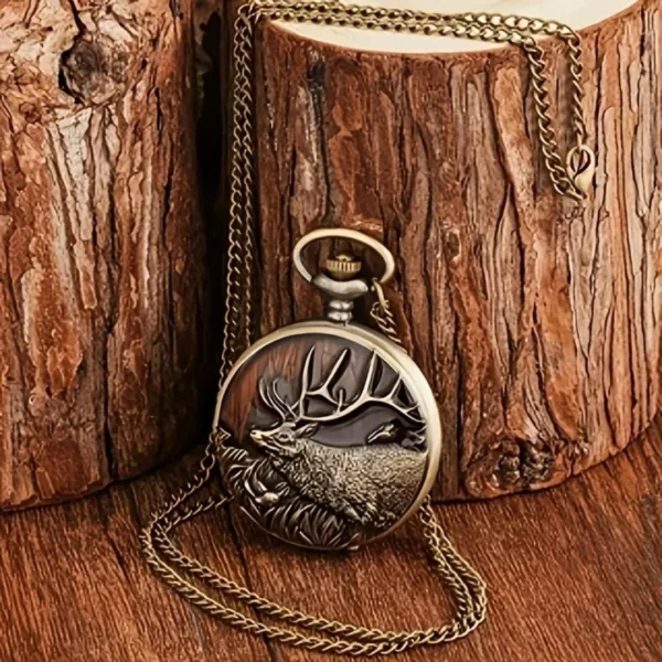 Montre à gousset cerf sauvage vintage – Élégance rétro et symbole de force pour un style unique – Image 2