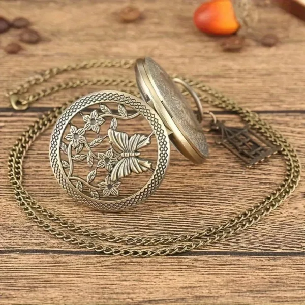 Montre à gousset papillon et cage vintage – Élégance rétro pour un style unique et raffiné – Image 4