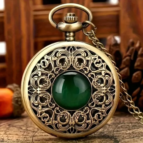 Montre à gousset pierre verte vintage – Élégance rétro intemporelle pour un style raffiné et unique