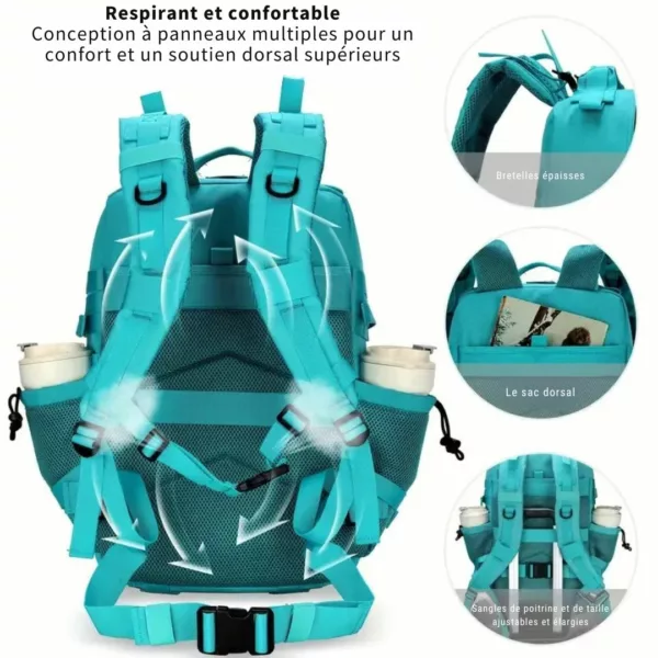 Sac à dos randonnée homme poches multiples – Image 11