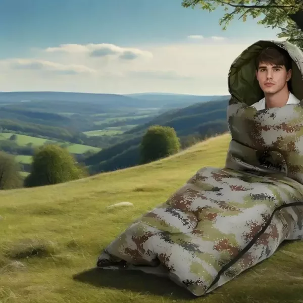 Sac de couchage camouflage léger compressible – Chaud, compact et idéal bivouac ou randonnée survie – Image 2