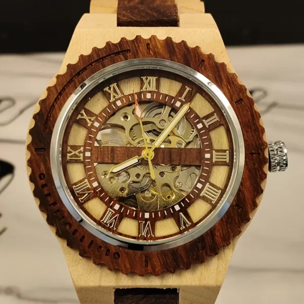 Montre mécanique bois homme squelette – Image 2