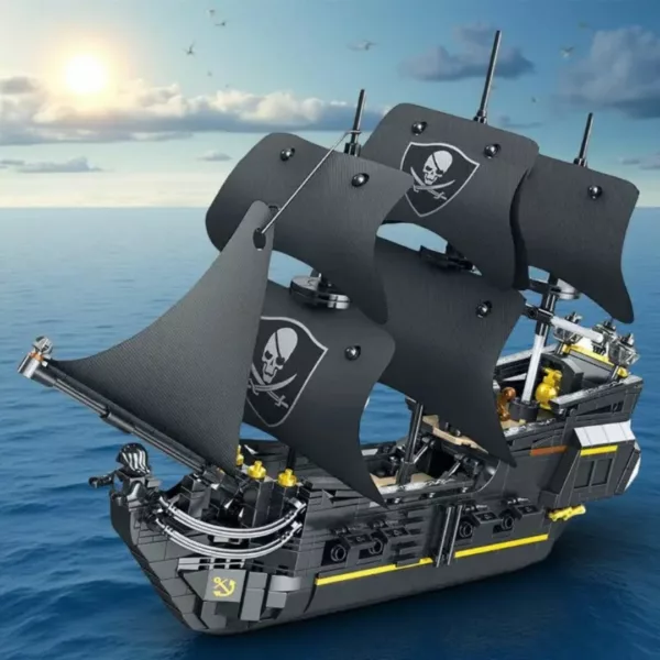 Lego bateau pirate voiles noires réaliste