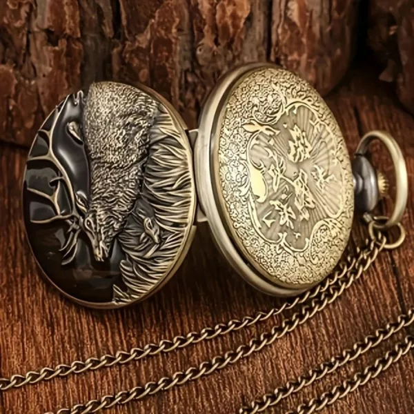 Montre à gousset cerf sauvage vintage – Élégance rétro et symbole de force pour un style unique – Image 4