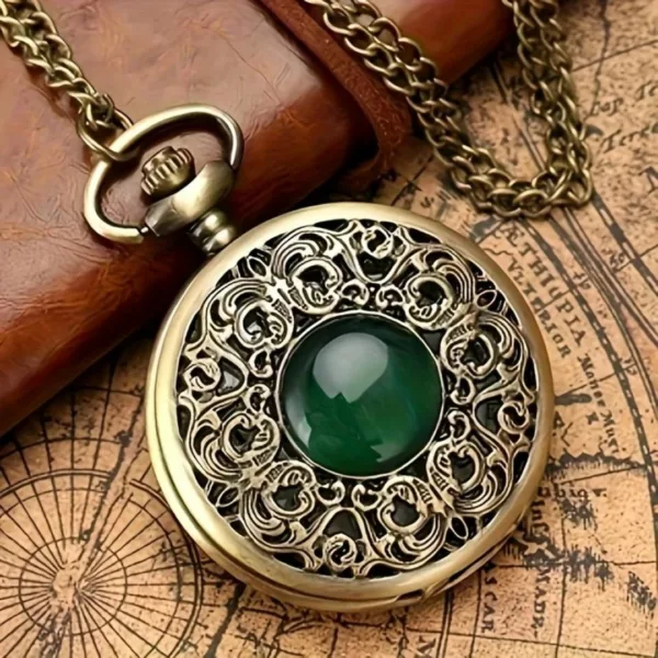 Montre à gousset pierre verte vintage – Élégance rétro intemporelle pour un style raffiné et unique – Image 5