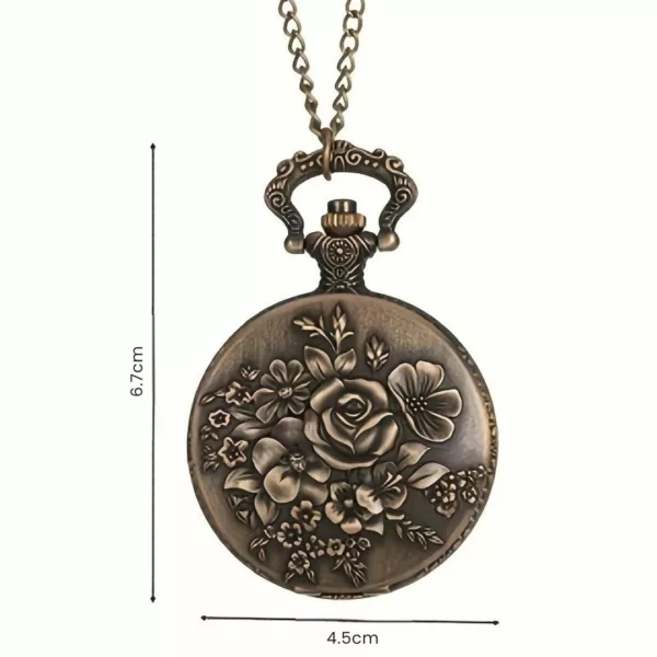 Montre à gousset rose florale vintage – Élégance rétro intemporelle pour un style romantique et raffiné – Image 3