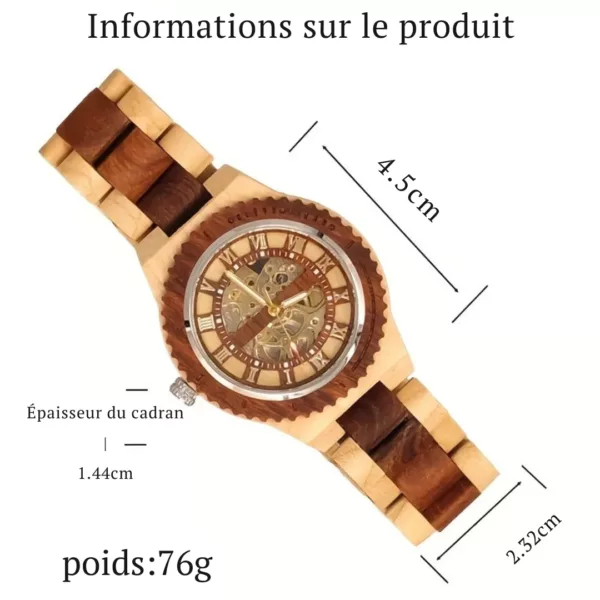 Montre mécanique bois homme squelette – Image 3