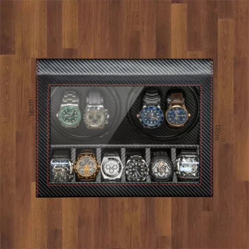 Remontoir montre 4 slots fibre carbone – Design luxe, protection optimale et remontage automatique pour 4 montres
