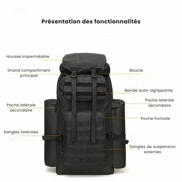 Sac militaire montagne 100L compact – Ultra résistant et étanche pour randonnées et expéditions longues durée – Image 4