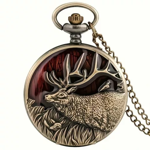 Montre à gousset cerf sauvage vintage – Élégance rétro et symbole de force pour un style unique