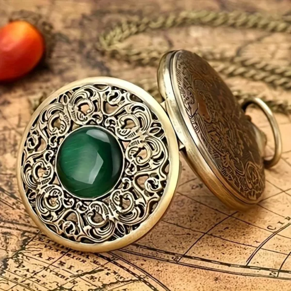Montre à gousset pierre verte vintage – Élégance rétro intemporelle pour un style raffiné et unique – Image 4