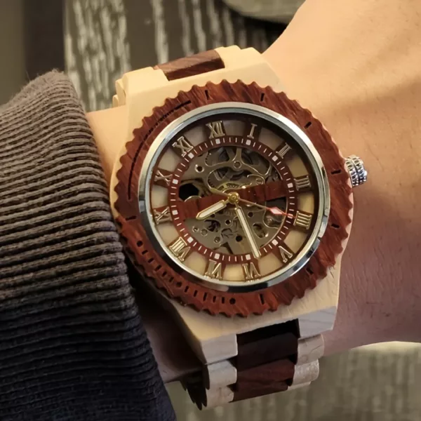 Montre mécanique bois homme squelette – Image 10
