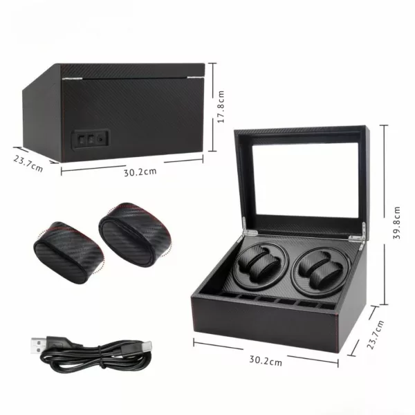 Remontoir montre 4 slots fibre carbone – Design luxe, protection optimale et remontage automatique pour 4 montres – Image 7