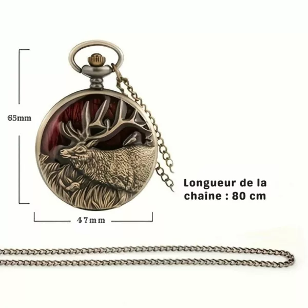 Montre à gousset cerf sauvage vintage – Élégance rétro et symbole de force pour un style unique – Image 3