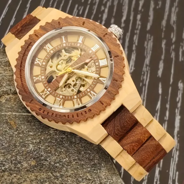 Montre mécanique bois homme squelette – Image 4