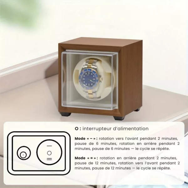 Boîte remontoir montre bois silencieuse – Écrin élégant et silencieux pour montres automatiques – Préserve précision et style – Image 7