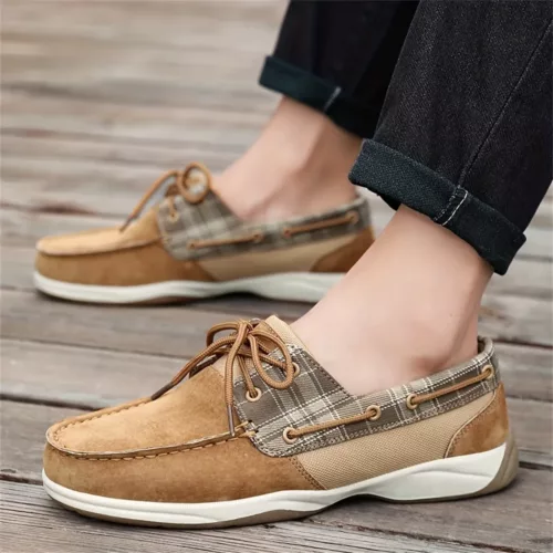 Chaussure bateau homme tissu écossais vintage