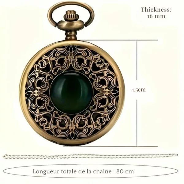 Montre à gousset pierre verte vintage – Élégance rétro intemporelle pour un style raffiné et unique – Image 3