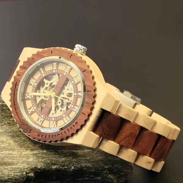 Montre mécanique bois homme squelette – Image 9
