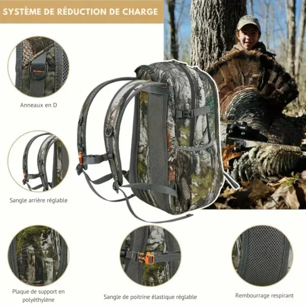 Sac à dos randonnée homme camouflage forêt – Ultra résistant, léger et discret pour aventures en pleine nature – Image 7
