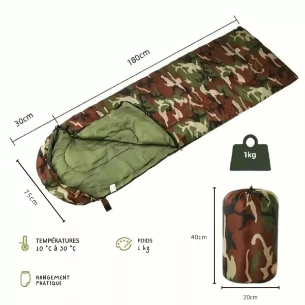 Sac de couchage camouflage léger compressible – Chaud, compact et idéal bivouac ou randonnée survie – Image 5