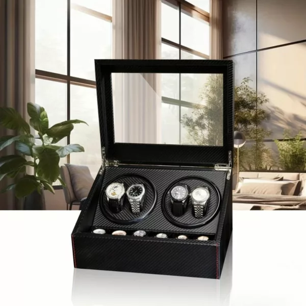 Remontoir montre 4 slots fibre carbone – Design luxe, protection optimale et remontage automatique pour 4 montres – Image 2